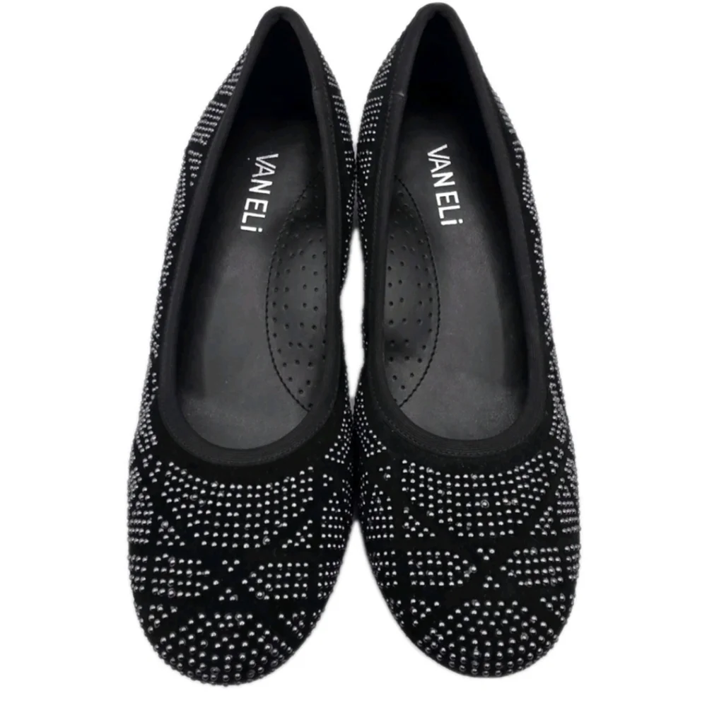 Vaneli Susan Studded Suede ballet flats Shoes Size 6N Black Padded Comfort Spark